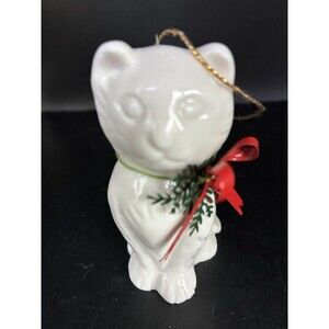 Vintage White "Cat/ Kitten" Porcelain Christmas Ornament by Midwest Japan MINT